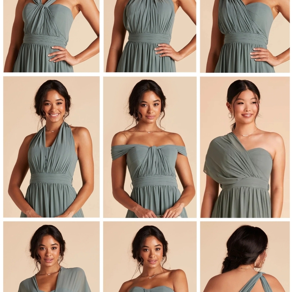 Birdy Grey Grace Convertible Chiffon Dress With Slit, Sea Glass, Size Large